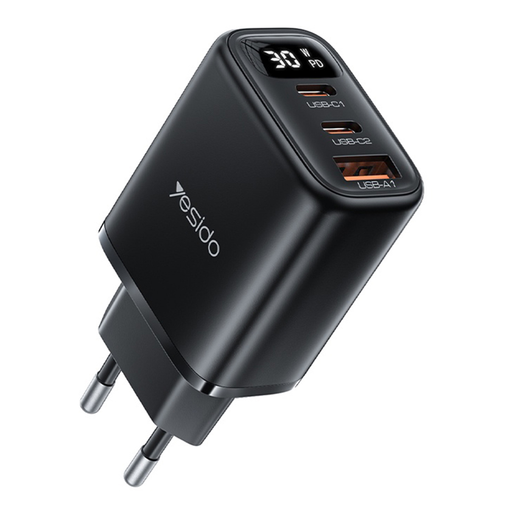 Levně Yesido Wall Charger YC69 s digitálním displejem rychlonabíječka černá