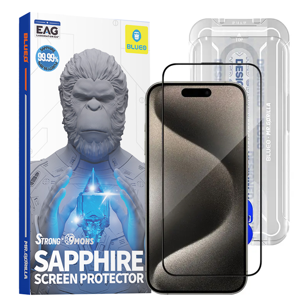 Levně Blueo Premium Sapphire nerozbitné nepoškrabatelné 9H sklo iPhone 15 Pro Max černé