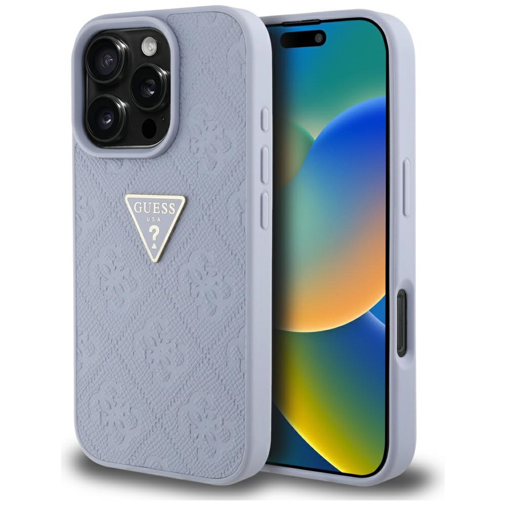 Levně Guess Leather Hot Stamp 4G Pattern Triangle Metal Logo iPhone 16 Pro Max světle fialová