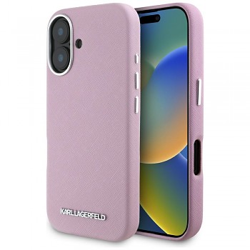 Karl Lagerfeld Saffiano Full Wrapped Elongated Metal Logo MagSafe iPhone 16 růžová