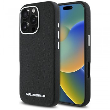 Karl Lagerfeld Saffiano obal s logem MagSafe iPhone 16 Pro černý