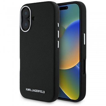 Karl Lagerfeld Saffiano Full Wrapped Elongated Metal Logo MagSafe iPhone 16 černá