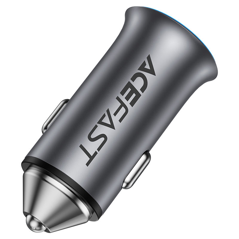 Levně Acefast Car Charger B16 Rychlonabíječka USB Type-C 95W PD3.0 Ledově modré světlo Hliníková slitina Kovově šedá