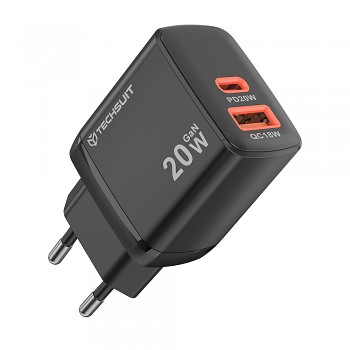 Nabíječka Techsuit Duonix20W CH2 Type-C USB Dual Travel 20W černá