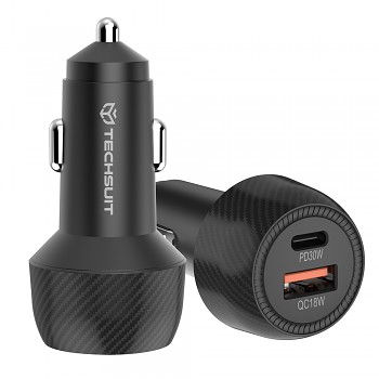 Techsuit Car Charger CarbonVolt C7 Rychlonabíječka 48W USB Type-C QC3.0 18W PD30W černá