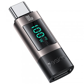 Yesido OTG adaptér GS24 Type-C na Type-C s displejem výkonu 100W 5A šedý