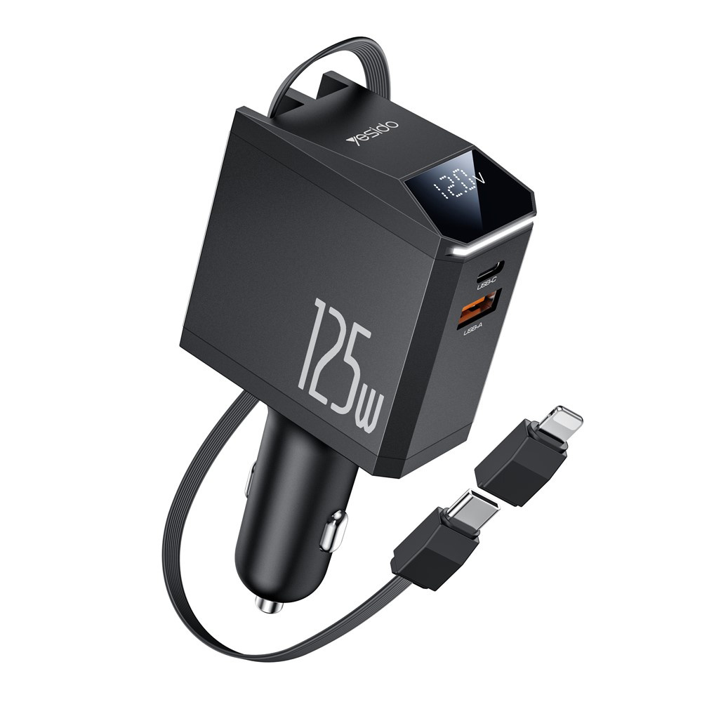 Yesido 4v1 nabíječka do auta Y71 s USB-C kabelem Lightning adaptérem 125W černá
