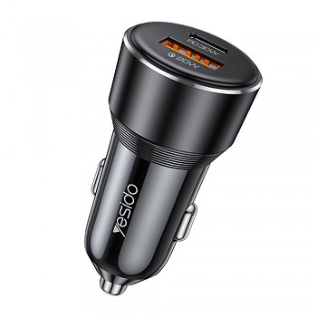 Yesido Car Charger Y64 Dvouportový USB-A + Type-C 50W Rychlé nabíjení Černá