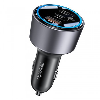Yesido Car Charger Y59 2x Type-C USB-A 200W Rychlé Nabíjení Černá