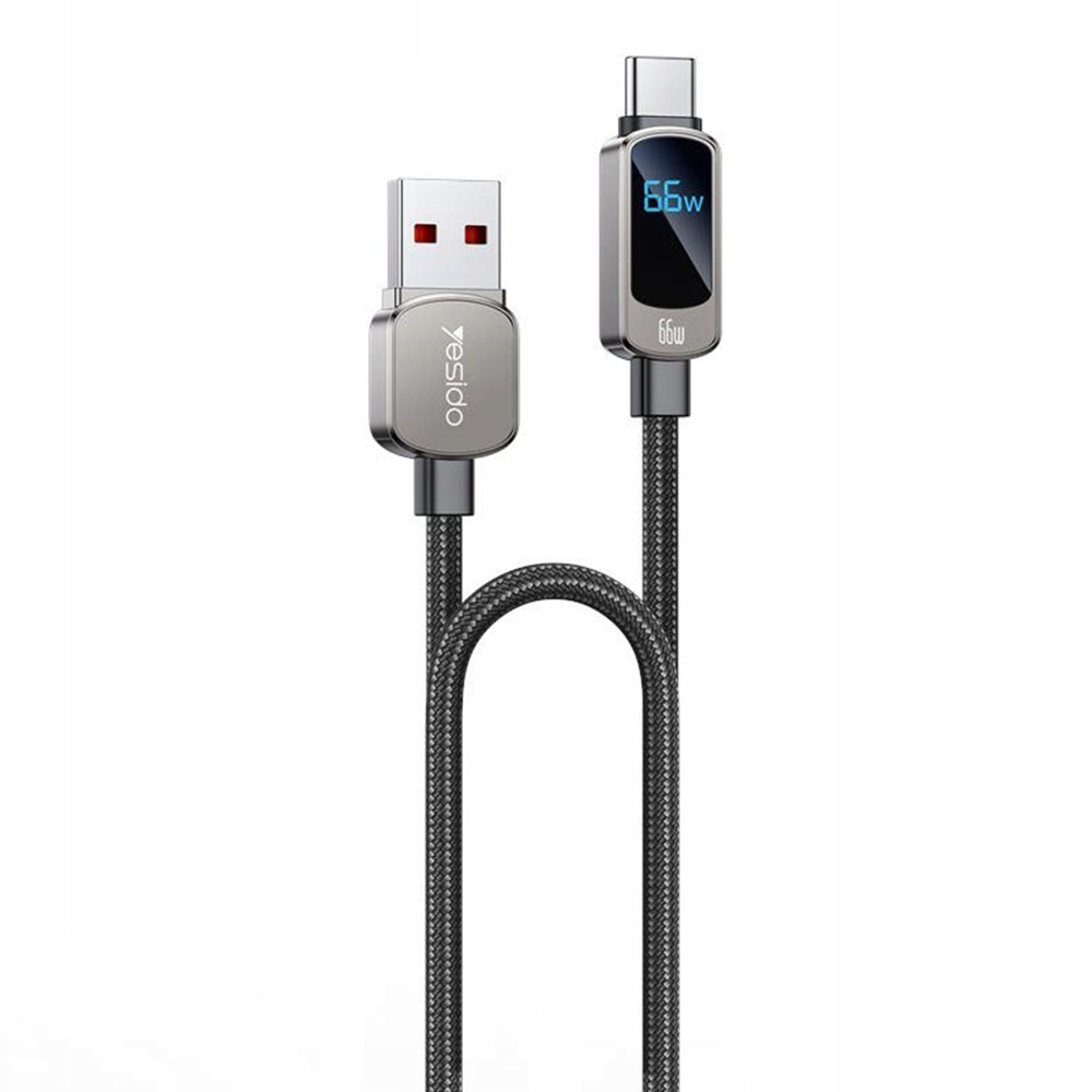 Levně Yesido Data Cable CA128C s LED displejem USB na Type-C rychlé nabíjení 1.2m černá