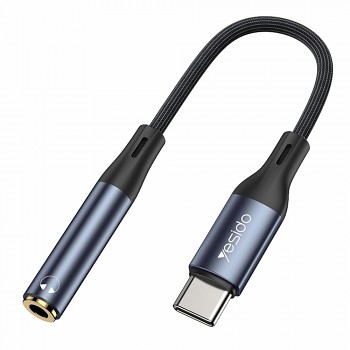 Yesido Audio kabel adaptér YAU38 Type-C na Jack 3.5mm nylon hliník 15cm černý