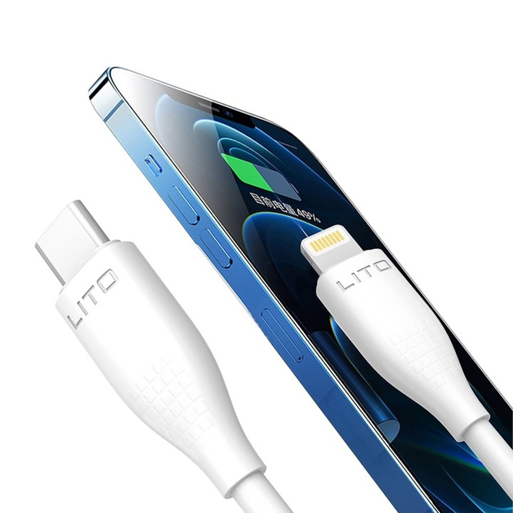 Levně Lito - Datový kabel Liquid Silicone (LD03) Type-C na Lightning rychlé nabíjení 60W 1m bílý