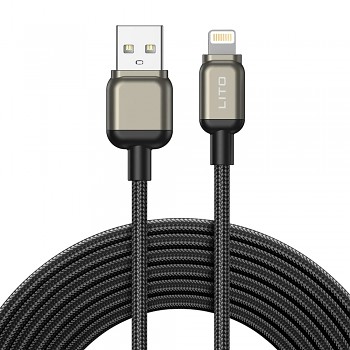 Lito Datový kabel LD17 USB na Lightning Rychlé nabíjení Pletený nylon Černý