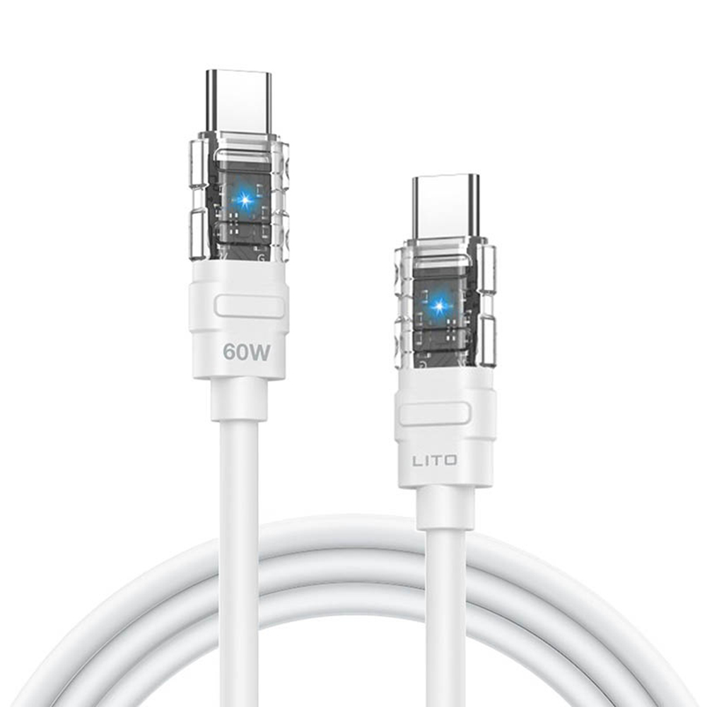 Levně Lito Data Cable Mechanical LD05 Type-C na Type-C Rychlé nabíjení 60W Bílá