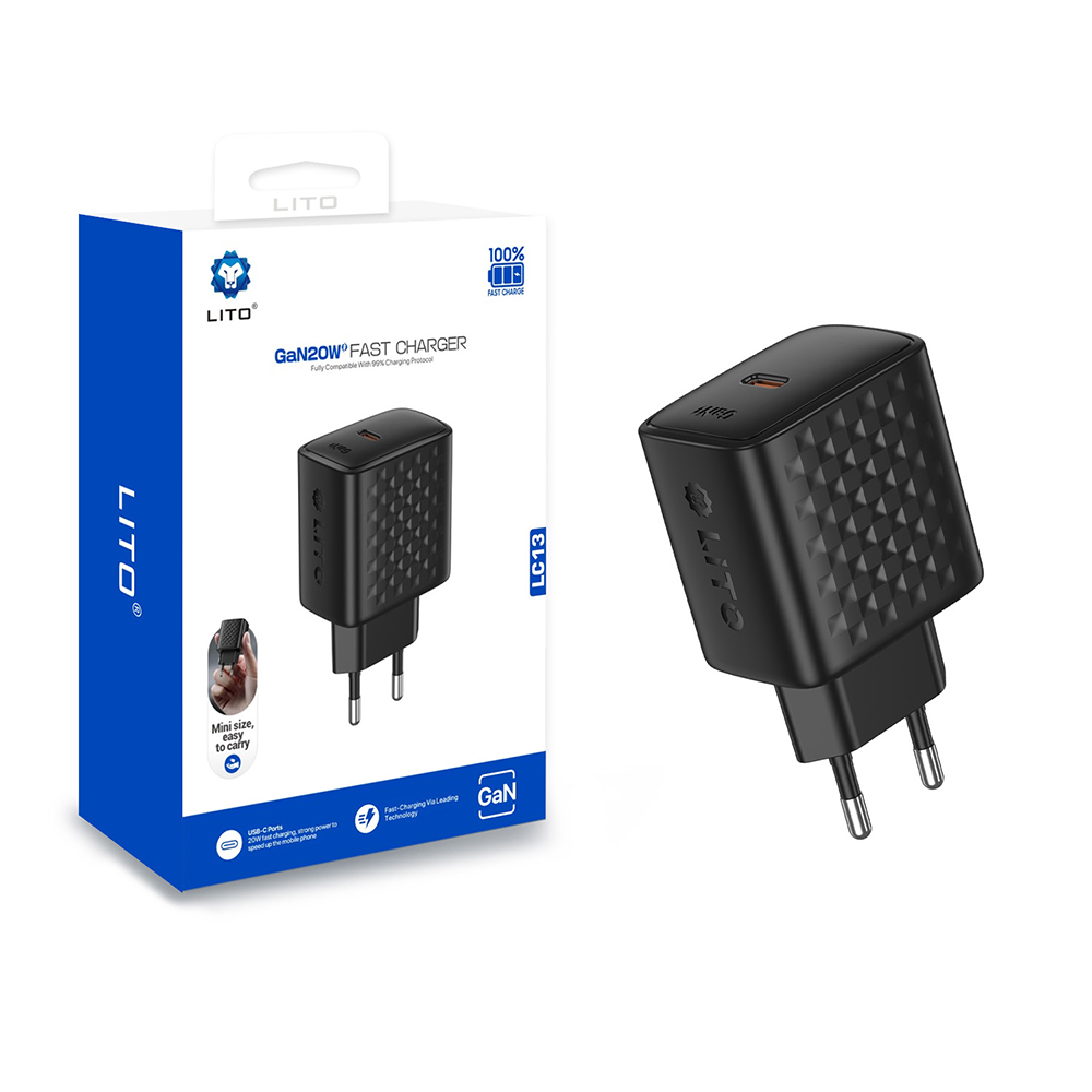 Levně Lito nabíječka do zdi LC13 Type-C PD20W GaN PC nehořlavá EU zástrčka černá