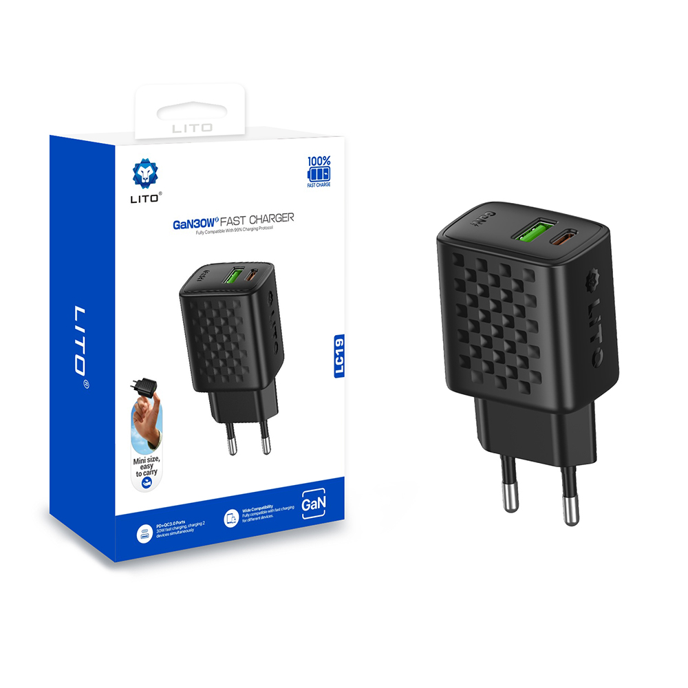 Levně Lito Wall Charger LC19 Type-C USB výstup PD30W GaN PC nehořlavý EU zástrčka černá