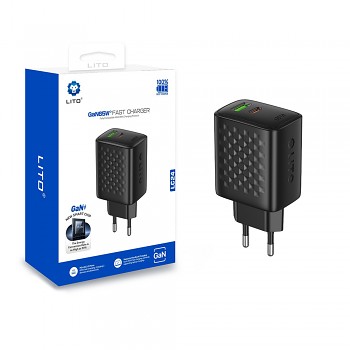 Lito Wall Charger LC24 Type-C USB výstup PD65W GaN PC nehořlavý EU zástrčka černá