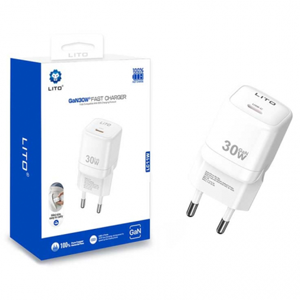 Levně Lito Wall Charger LC11 Type-C výstup PD30W GaN ochrana EU zástrčka bílá