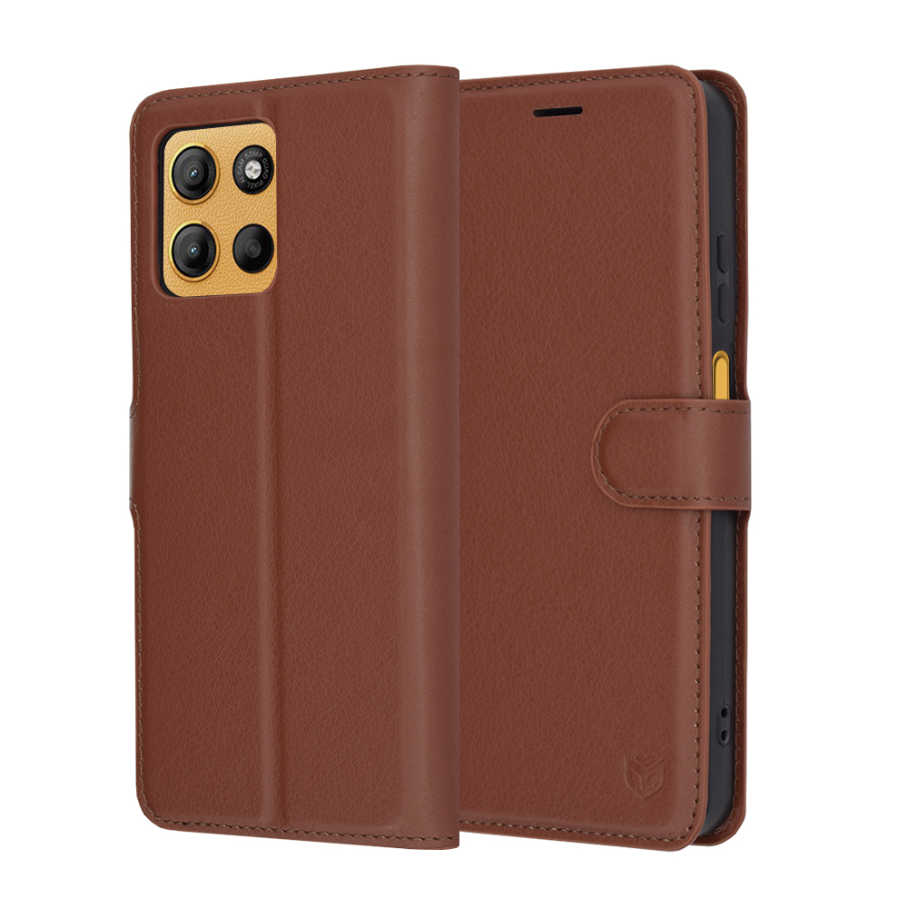 Levně Techsuit kožené pouzdro Motorola Moto G15 G15 Power hnědé