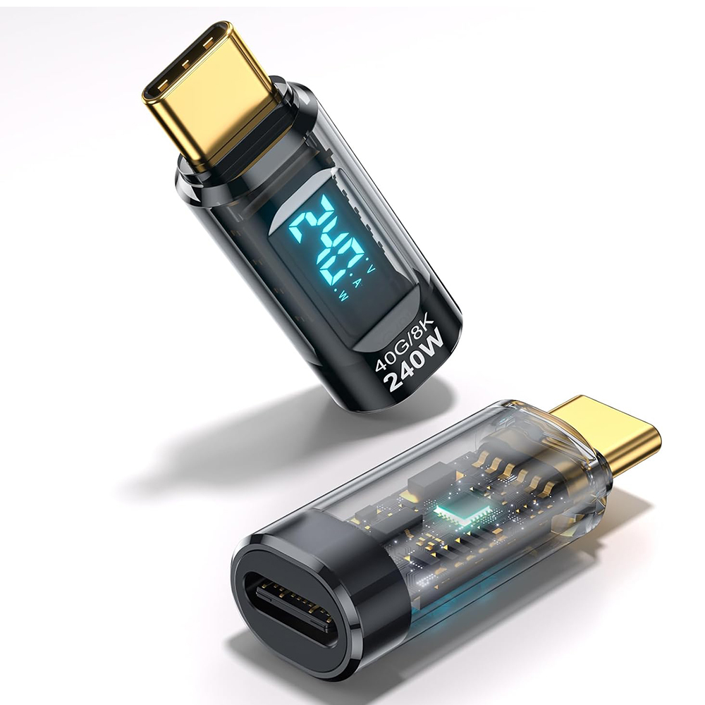 Techsuit Adapter DataBoost A23 USB-C LED displej 40Gbps 8K@60Hz PD240W šedý