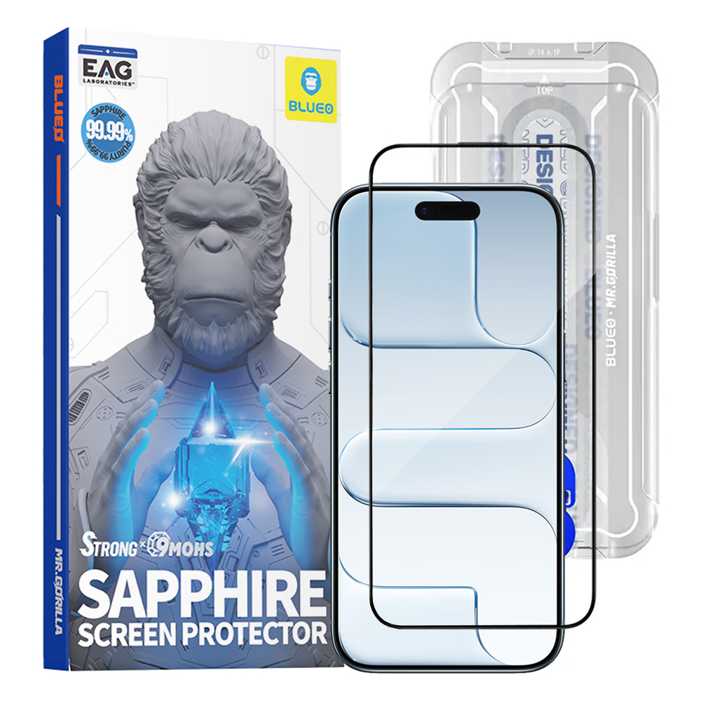 Levně Blueo Premium Sapphire nerozbitné nepoškrabatelné 9H sklo iPhone 17 Air černé