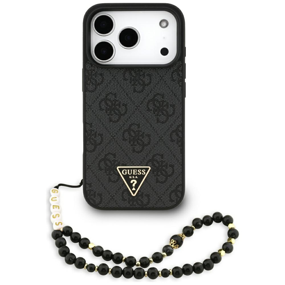 Levně Guess Hardcase 4G Triangle Logo MagSafe s popruhem iPhone 17 Pro černý