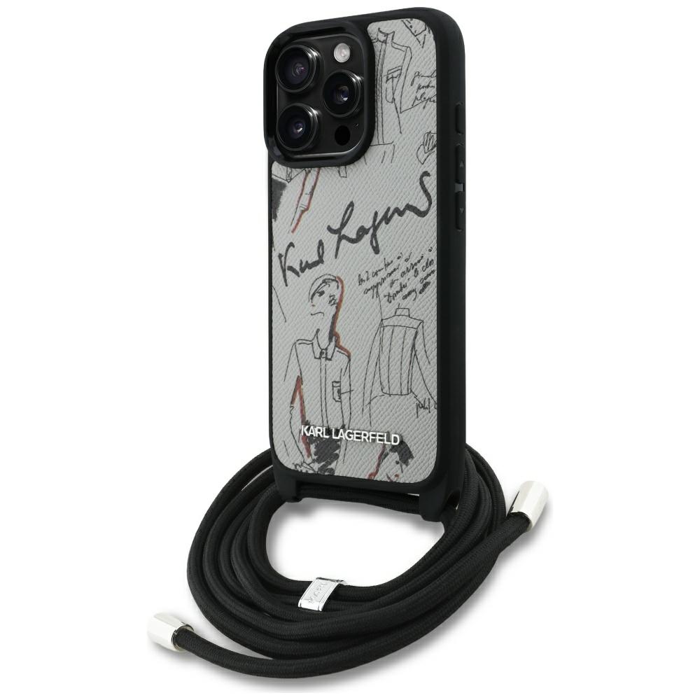 Levně Karl Lagerfeld Saffiano MagSafe Crossbody pro iPhone 16 Pro Max šedá