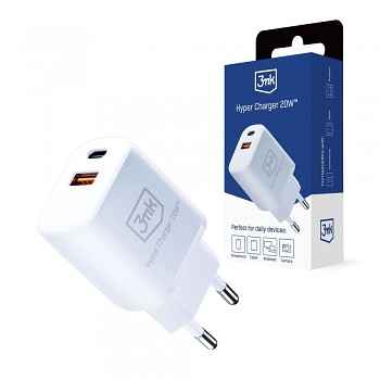 3mk Wall Charger Hyper USB-A Type-C 20W Power Delivery Quick Charge bílá
