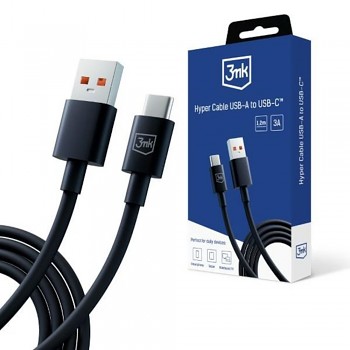 3mk Data Cable Hyper USB-A na USB-C 3A 1.2m černý