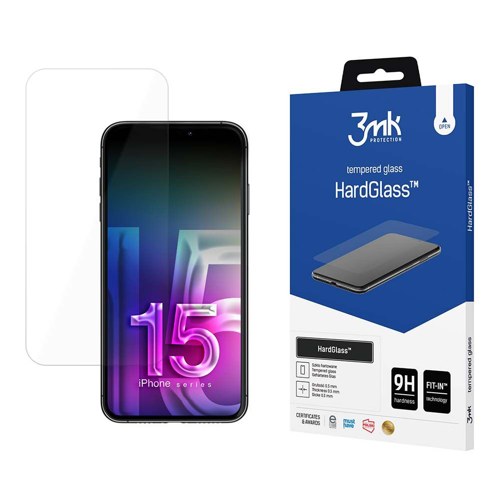 Levně 3mk HardGlass tvrzené sklo na displej iPhone 15 průhledné