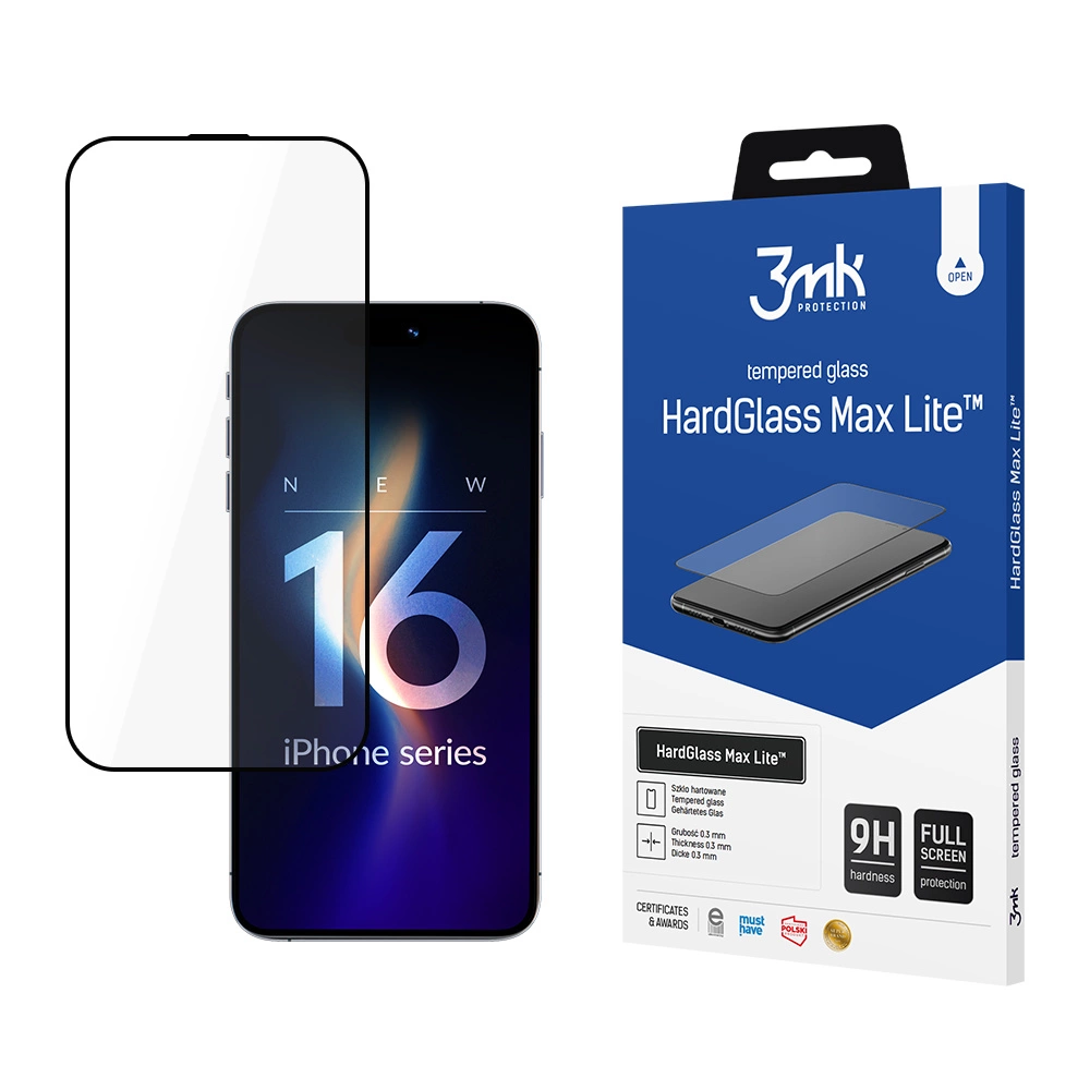 Levně 3mk HardGlass Max Lite tvrzené sklo iPhone 16 Pro iPhone 17 černé