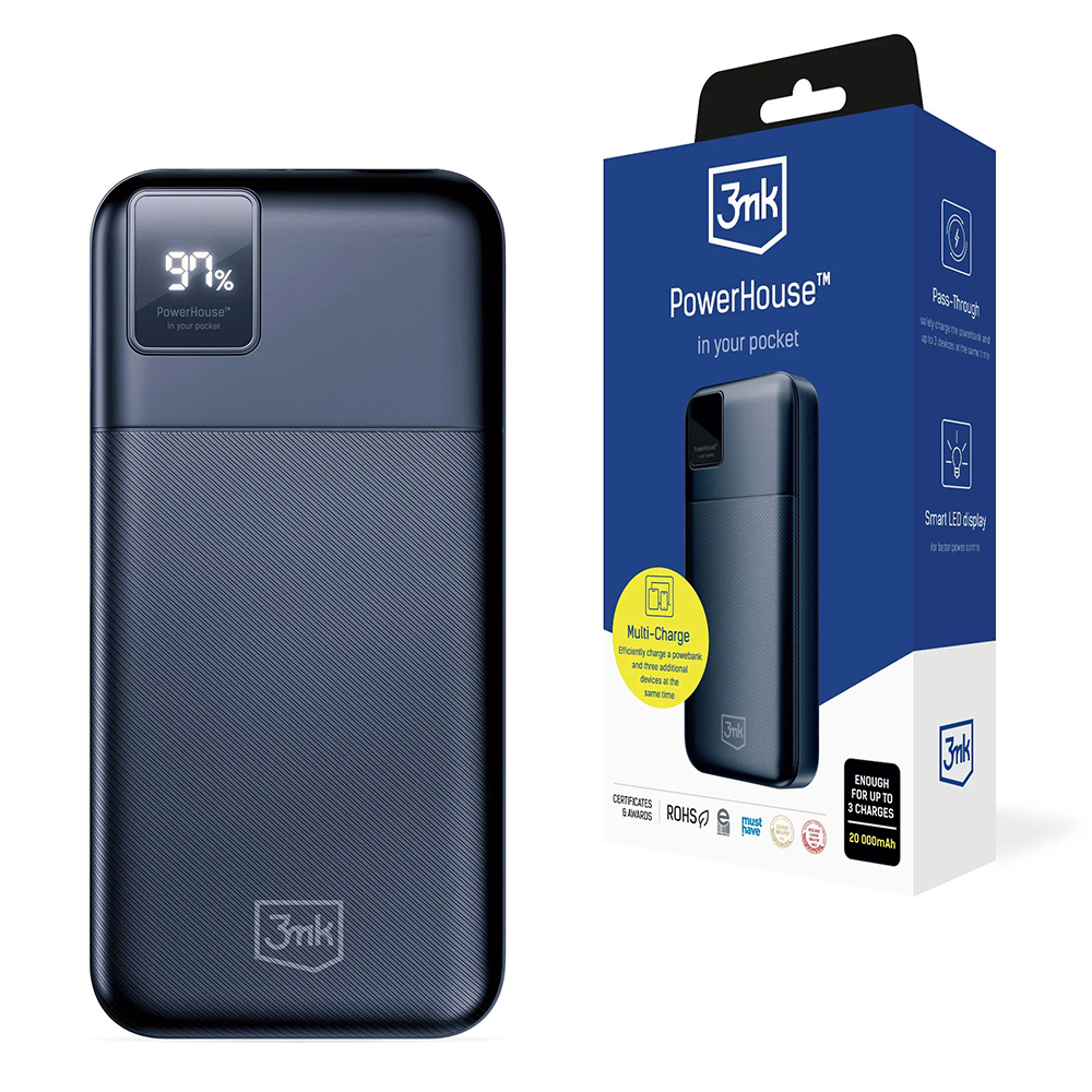 Levně 3mk Power Bank PowerHouse 2x USB-A 1x USB-C 20000mAh 22.5W černá