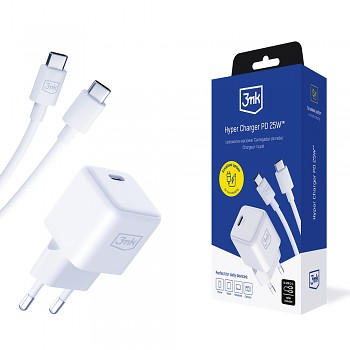 3mk Wall Charger Hyper s USB-C kabelem Type-C port PD25W GaN technologie bílá