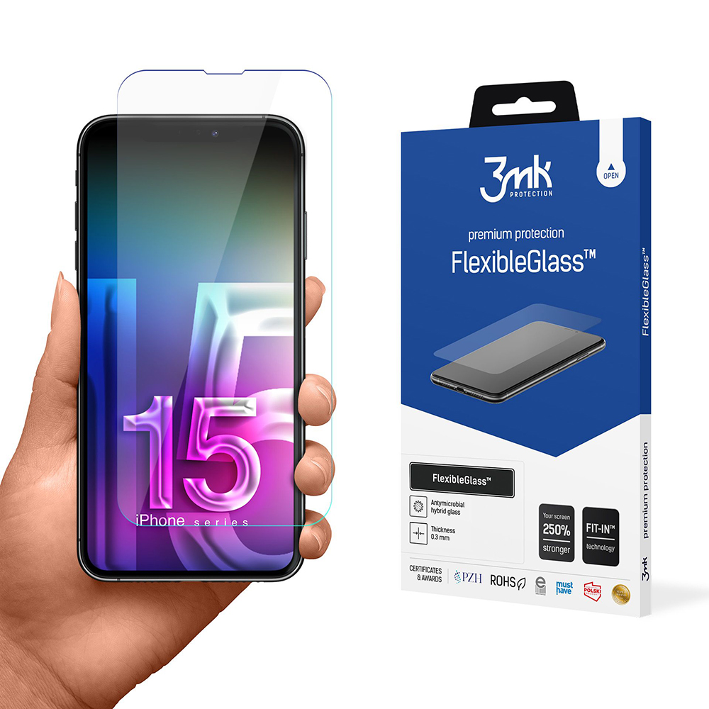 3mk FlexibleGlass iPhone 15 průhledné sklo