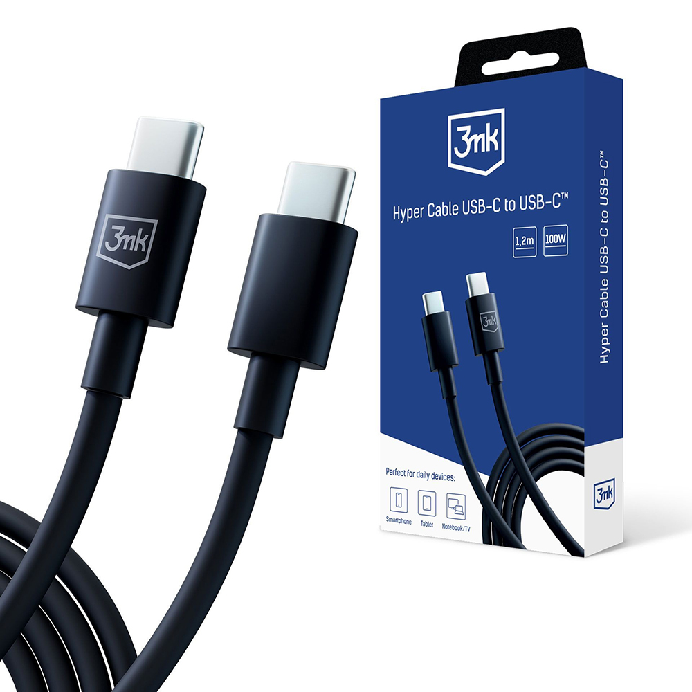 Levně 3mk Data Cable Hyper USB-C na USB-C 100W 5A 1.2m černý