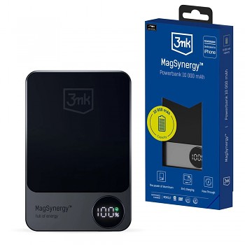 3mk Power Bank MagSynergy MagSafe Qi Technologie 22.5W 10000mAh Digitální Displej Šedá