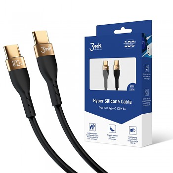 3mk Datový kabel Hyper Silicone USB-C na USB-C 100W 5A 2m černý