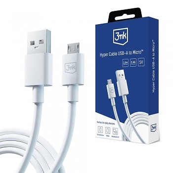 3mk Datový kabel Hyper USB-A na Micro-USB 5V 2.4A 1.2m bílý