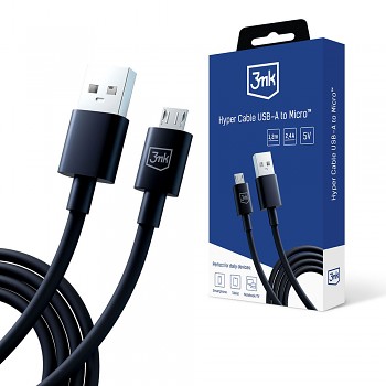 3mk Datový kabel Hyper USB-A na Micro-USB 5V 2.4A 1.2m černý