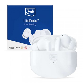 3mk Wireless Earphone Headphones LifePods Bluetooth V5.3 ANC dotykové ovládání bílá