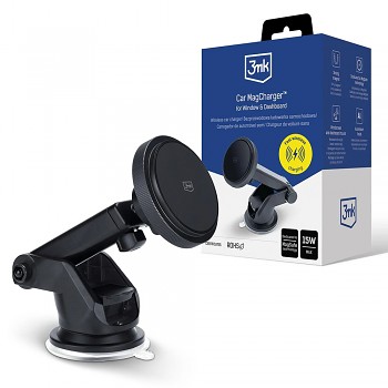 3mk Držák do auta s bezdrátovým nabíjením MagCharger na sklo/palubní desku MagSafe technologie 15W černý