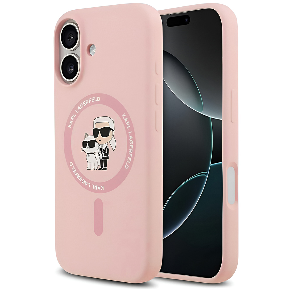 Levně Karl Lagerfeld Silicone Ring MagSafe iPhone 17 růžový Karl&Choupette