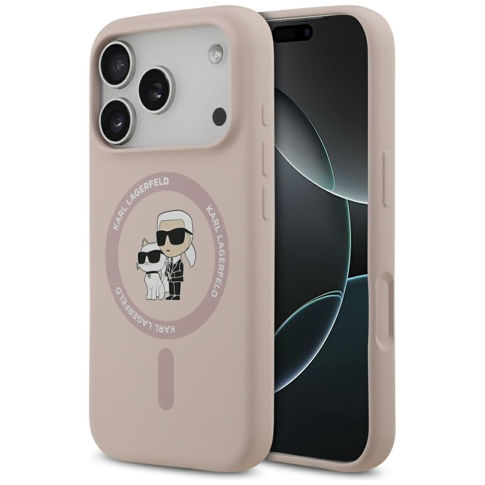Levně Karl Lagerfeld Silicone Ring MagSafe iPhone 17 Pro růžová Karl&Choupette