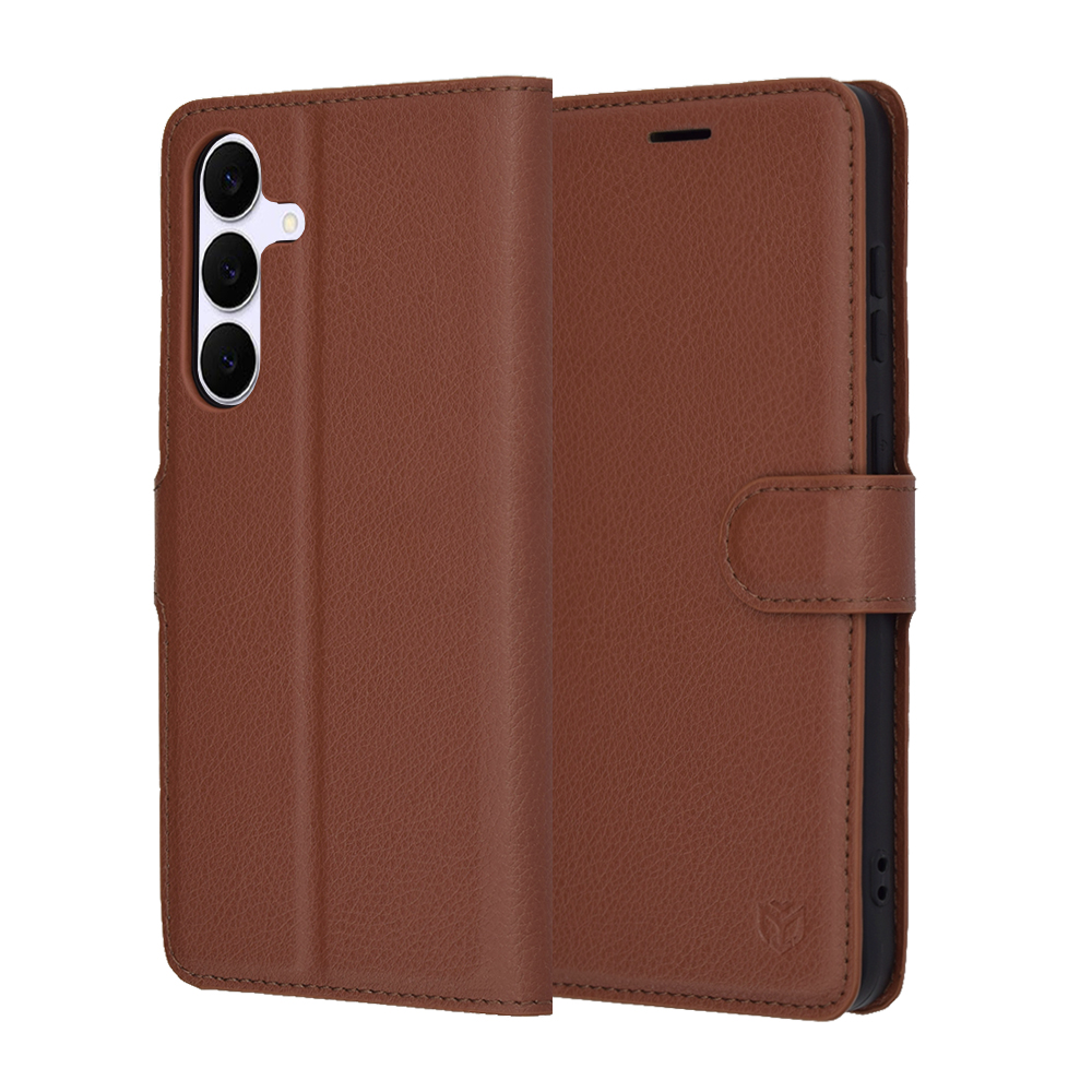 Levně Kožené pouzdro Techsuit Samsung Galaxy S25 FE hnědé