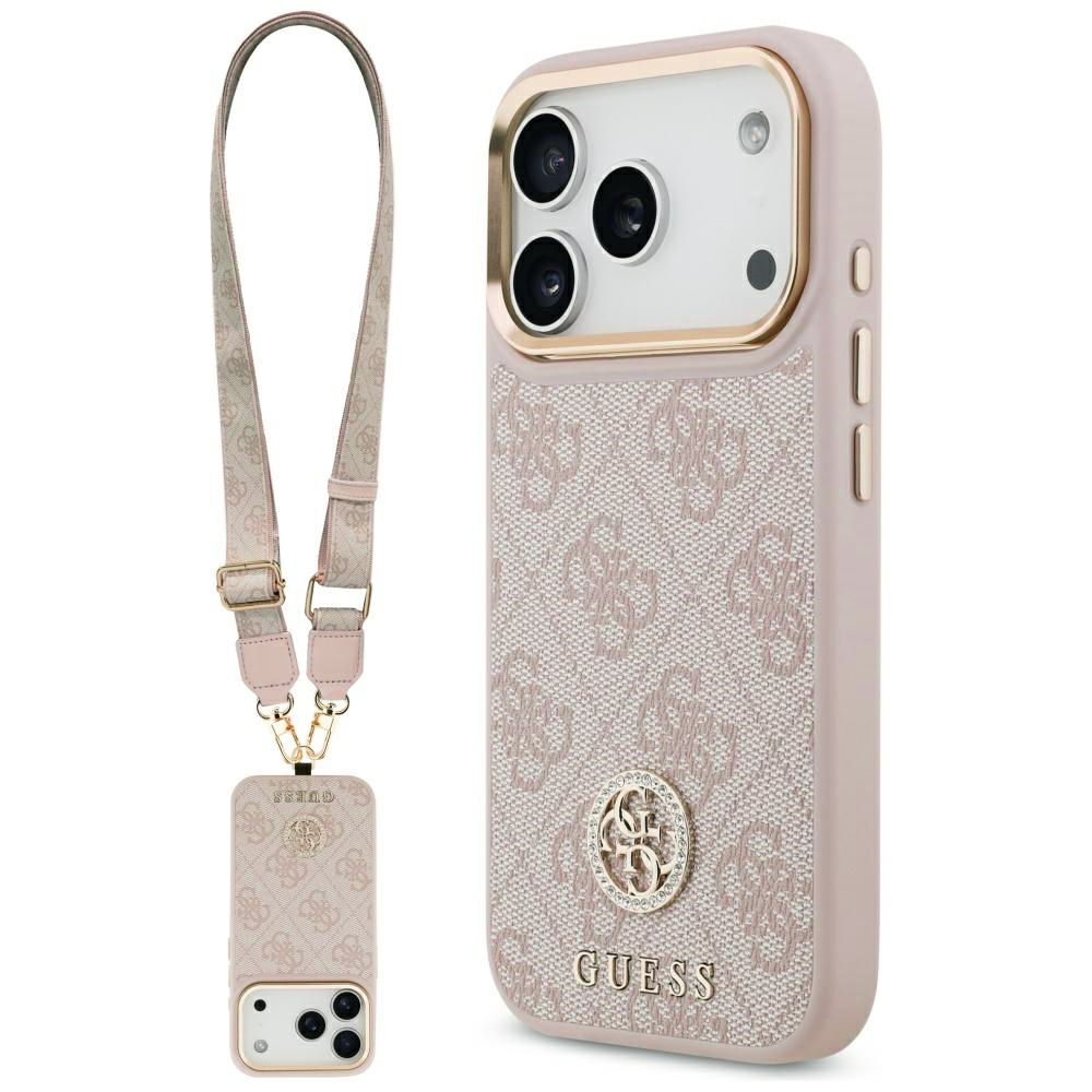Levně Guess Hardcase 4G Strass Logo &amp; Big Strap iPhone 17 Pro růžová