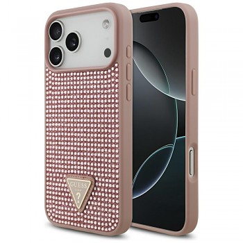 Guess Rhinestone Triangle Logo pouzdro iPhone 17 Pro Max růžové
