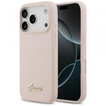 Guess Silicone Script Metal Logo MagSafe iPhone 17 Pro světle růžová