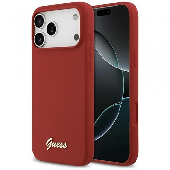 Guess Silicone Script Metal Logo MagSafe iPhone 17 Pro Max červený
