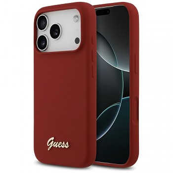 Guess Silicone Script Metal Logo MagSafe iPhone 17 Pro červená