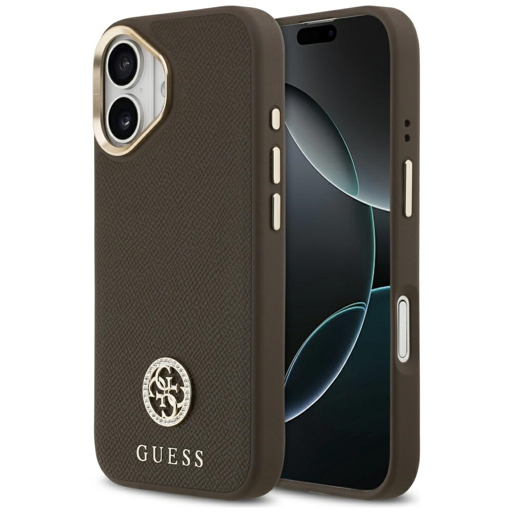 Levně Guess Grained Strass Logo MagSafe pouzdro iPhone 17 hnědé